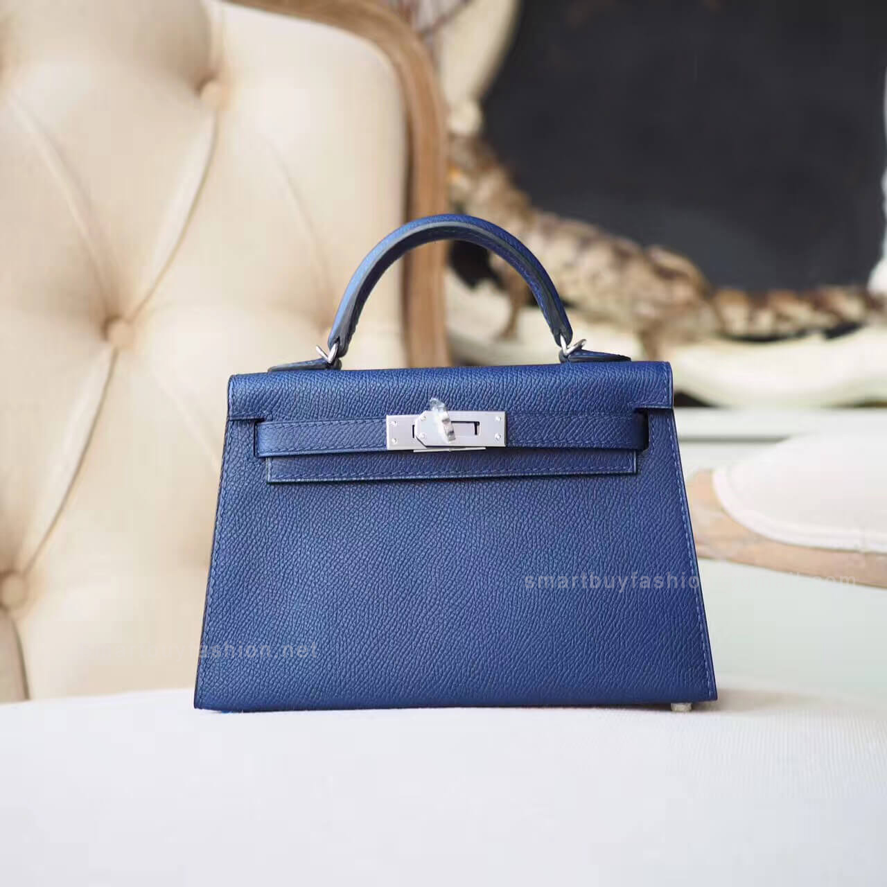 Hermes Mini Kelly II Bag in ck73 Blue Saphir Epsom PHW